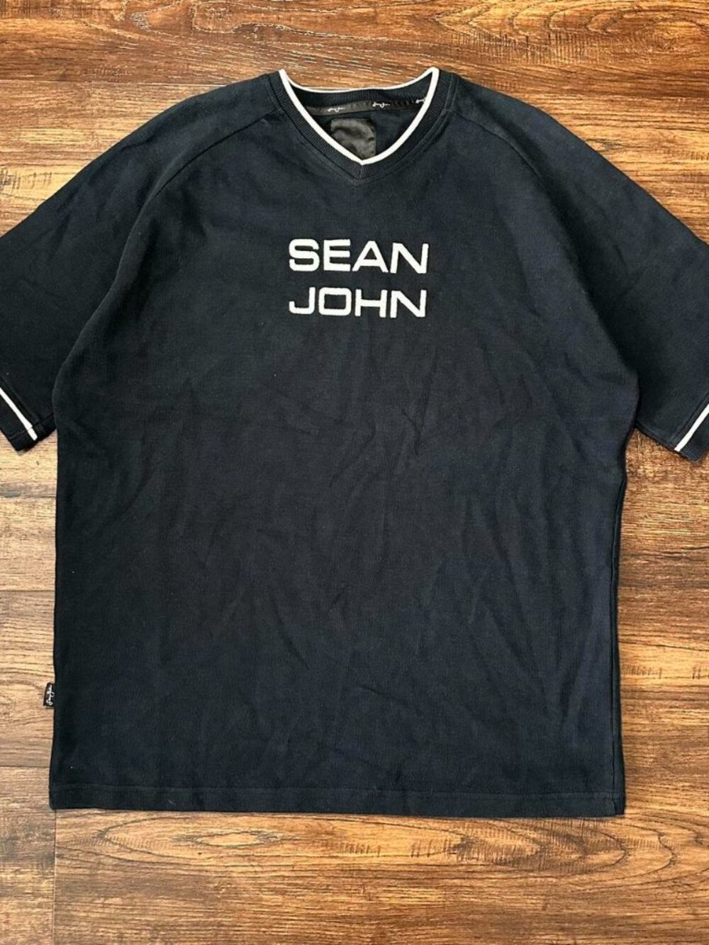 SEAN JOHN NAVY BLUE WHITE HEAVY Y2K TEE SIZE L